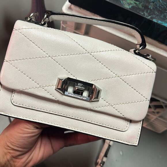 REBECCA MINKOFF  WHITE PEBBLED LEATHER BIANCO SMALL JE TAIME CROSSBODY - Picture 4 of 6